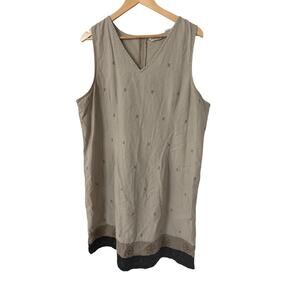 Jenna Lane New York Vintage Tan Sleeveless 1X Cotton Linen Blend Dress Plus Size